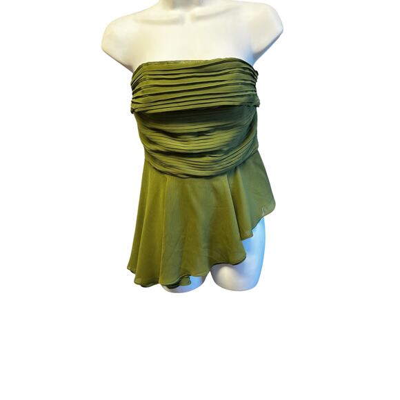 Parker Women's The Delilah Strapless Top Sz 6 Green Asymmetrical Ruffled Pleated - Picture 3 of 6